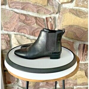 J. Crew Chelsea Ankle Boots Black Leather/Textile Almond‎ Toe Block Heel Size 7